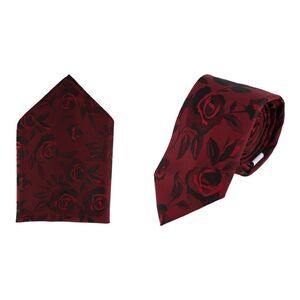 Ascentix Rose Print Tone on Tone Tie & Pocket Square Bundle
